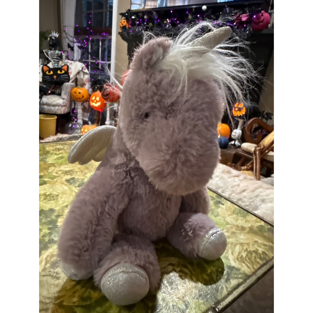 Douglas Cuddle Toy Lavender Purple Pegasus Unicorn Plush Silver Wings 10 Inch